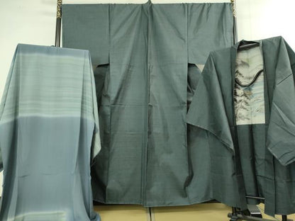 平和屋着物■極上　男性 本場大島紬　アンサンブル キングサイズ　長襦袢(袷)・長羽織セット　100亀甲　総詰め　逸品　未使用　DZAB1887kh6