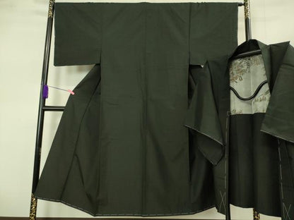平和屋着物●極上　男性　紬　アンサンブル　色無地　濃い蝉色　逸品　未使用　DZAB1890kh6