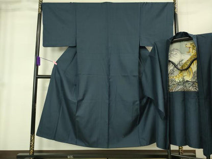 平和屋着物●極上　男性　お召　アンサンブル　100亀甲　総詰め　羽裏・虎　逸品　DZAB1892kh6