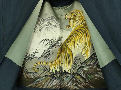 平和屋着物●極上　男性　お召　アンサンブル　100亀甲　総詰め　羽裏・虎　逸品　DZAB1892kh6