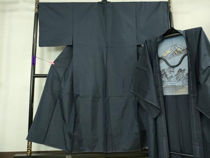 平和屋着物■極上　男性　本場大島紬　アンサンブル　長羽織　濃藍色　逸品　未使用　DZAB1898kh6