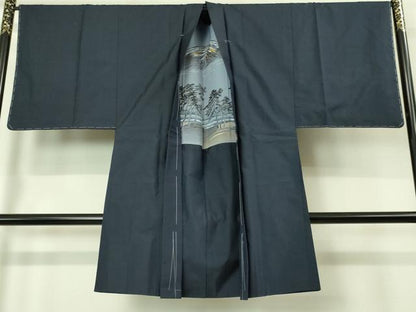 平和屋着物■極上　男性　本場大島紬　アンサンブル　長羽織　濃藍色　逸品　未使用　DZAB1898kh6