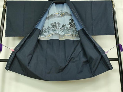 平和屋着物■極上　男性　本場大島紬　アンサンブル　長羽織　濃藍色　逸品　未使用　DZAB1898kh6