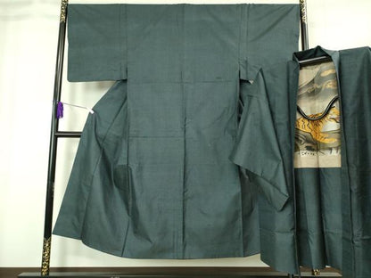 平和屋着物■極上　男性　本場大島紬　アンサンブル　長羽織　100亀甲　総詰め　羽裏・虎　逸品　DZAB1899kh6