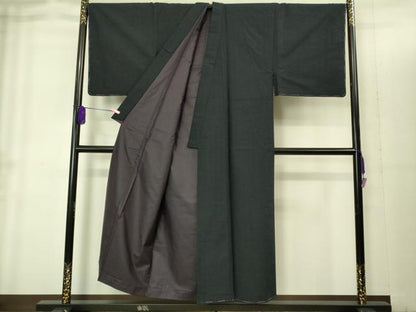 平和屋着物■極上　男性　紬　アンサンブル　キングサイズ　長羽織　黒地　羽裏・壁画文様　逸品　未使用　DZAB1901kh6