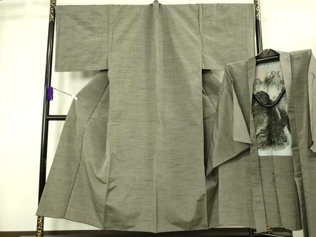 平和屋着物■極上　男性　紬　アンサンブル　キングサイズ　長羽織　海松茶色　逸品　DZAB1902kh6