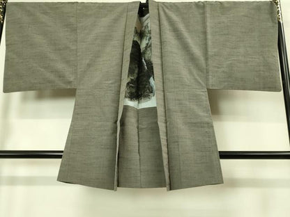 平和屋着物■極上　男性　紬　アンサンブル　キングサイズ　長羽織　海松茶色　逸品　DZAB1902kh6