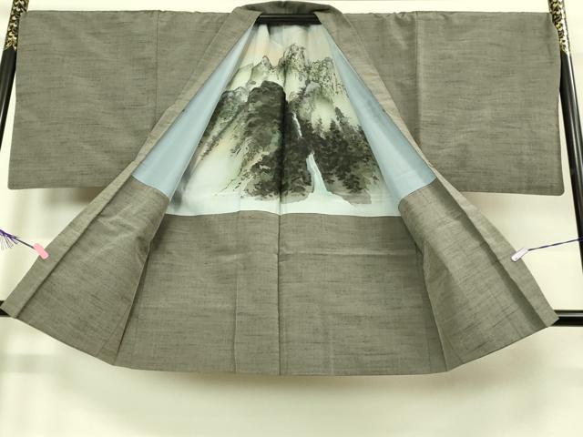 平和屋着物■極上　男性　紬　アンサンブル　キングサイズ　長羽織　海松茶色　逸品　DZAB1902kh6