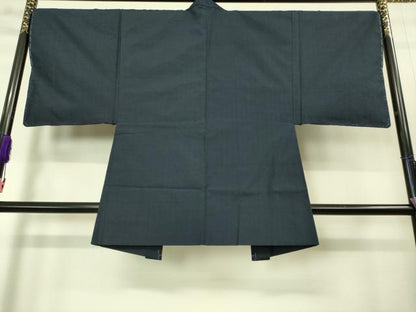 平和屋着物●極上　男性　紬　アンサンブル　色無地　濃い藍鉄色　逸品　未使用　DZAB1904kh6