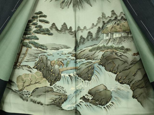 平和屋着物●極上　男性　紬　アンサンブル　色無地　濃い藍鉄色　逸品　未使用　DZAB1904kh6