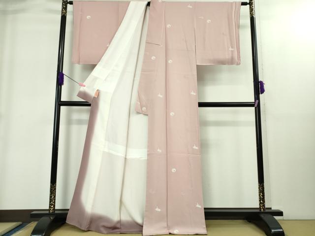 平和屋着物●極上　小紋　お召地　兎　うさぎ　鴇色地　逸品　未使用　DZAB1906kh6