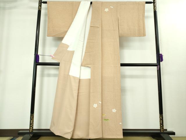 平和屋本店●極上　銀座　志ま亀　訪問着　笹梅　洗柿色地　鬼しぼ縮緬　たとう紙付き　逸品　DZAB1912kh6