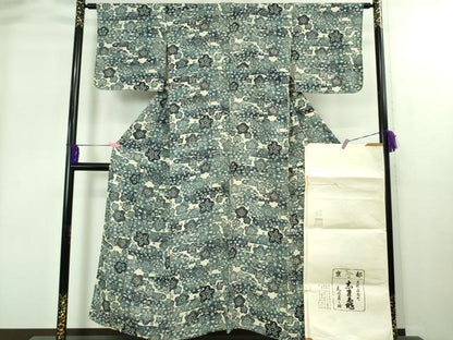 平和屋着物＊極上　夏物　銀座　志ま亀　小紋　絽　雪輪　エ霞花文　暈し染め　たとう紙付き　逸品　DZAB1913kh6