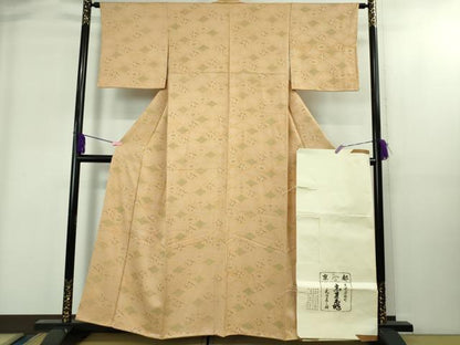 平和屋本店●極上　銀座　志ま亀　小紋　絞り　菱文　洗柿色地　たとう紙付き　逸品　DZAB1914kh6