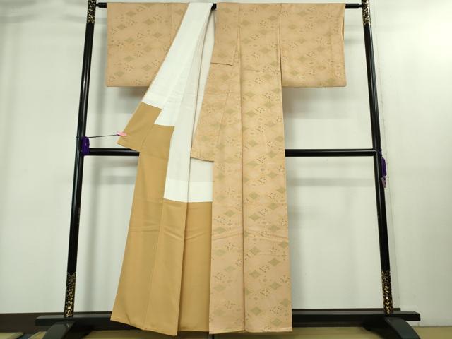 平和屋本店●極上　銀座　志ま亀　小紋　絞り　菱文　洗柿色地　たとう紙付き　逸品　DZAB1914kh6