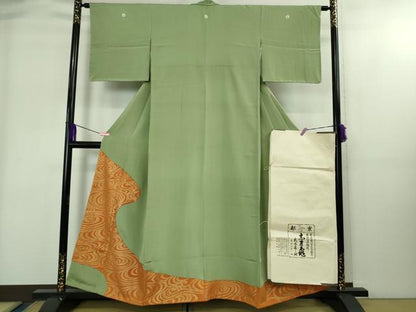 平和屋着物●極上　銀座　志ま亀　色留袖　観世水　若葉色地　金彩　たとう紙付き　逸品　DZAB1915kh6