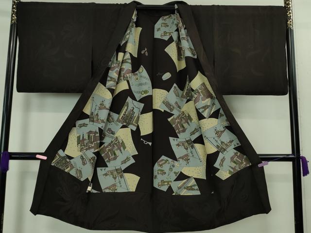 平和屋本店＃極上　長羽織　印傳　花丸文　黒紅色地　逸品　DZAB1917kh6