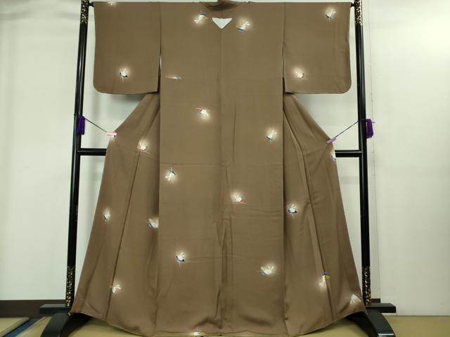 平和屋着物●極上　小紋　兎　うさぎ　一寸法師　蛍暈し　銀煤竹色地　逸品　未使用　DZAB1918kh6