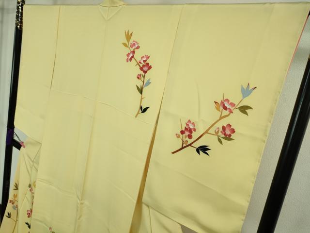 平和屋着物●極上　本加賀友禅作家　成竹登茂男　訪問着　枝花文　女郎花色地　逸品　未使用　DZAB1919kh6