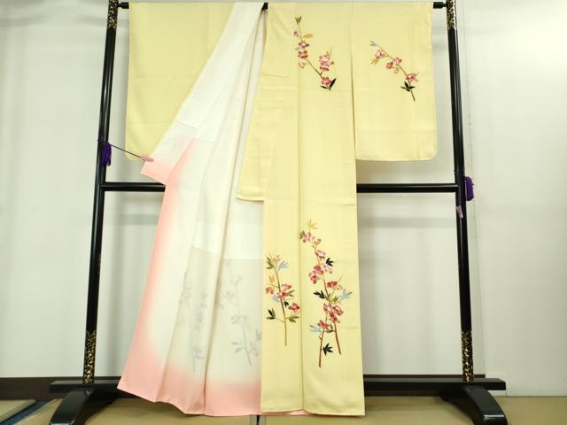 平和屋着物●極上　本加賀友禅作家　成竹登茂男　訪問着　枝花文　女郎花色地　逸品　未使用　DZAB1919kh6