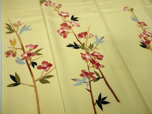 平和屋着物●極上　本加賀友禅作家　成竹登茂男　訪問着　枝花文　女郎花色地　逸品　未使用　DZAB1919kh6