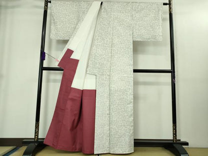 平和屋着物●極上　本場大島紬　白大島　草花文　逸品　DZAB1926kh6