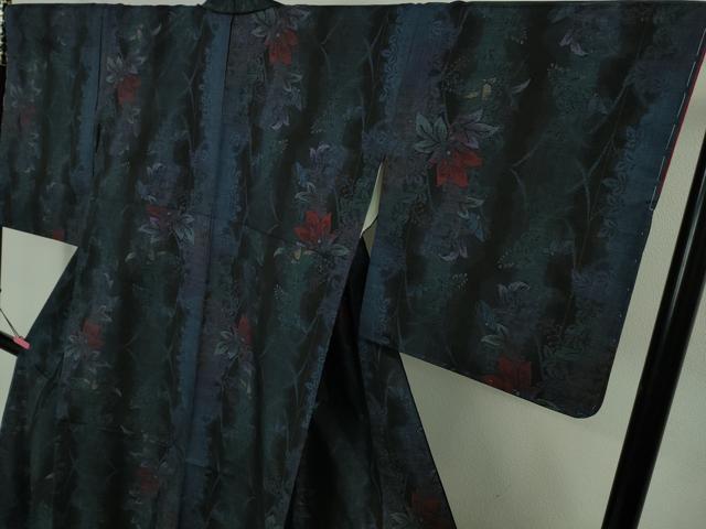 平和屋着物●極上　本場大島紬　9マルキ　舞蝶草花間道　逸品　未使用　DZAB1927kh6