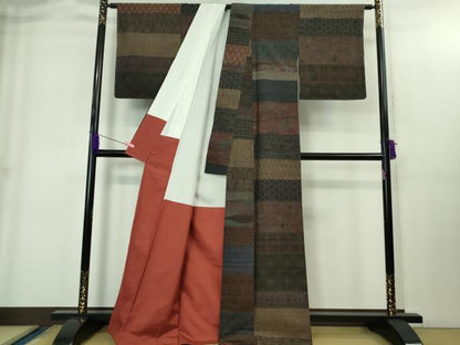 平和屋着物●極上　本場小千谷紬　百柄　繋ぎ絣　手織り　逸品　未使用　DZAB1932kh6