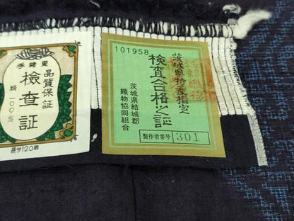 平和屋着物●極上　結城紬　はたおり娘　手緒里　100亀甲　飛び亀甲柄　菱文　濃藍色地　ロング丈　証紙付き　逸品　DZAB1933kh6