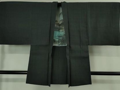 平和屋着物●極上　男性　本場結城紬　重要無形文化財　アンサンブル　色無地　藍鉄色　三越扱い　逸品　DZAB1934kh6