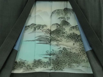 平和屋着物●極上　男性　本場結城紬　重要無形文化財　アンサンブル　色無地　藍鉄色　三越扱い　逸品　DZAB1934kh6
