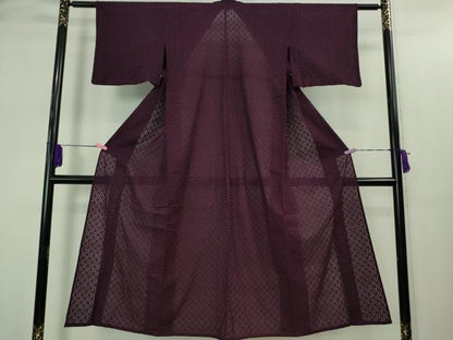 平和屋着物＊極上 夏物 色無地 レース 紫紺色 菱繋ぎ 綿 逸品 DZAB1936kh6