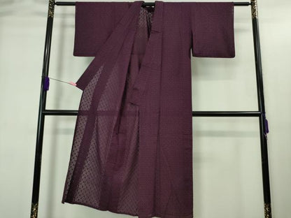 平和屋着物＊極上 夏物 色無地 レース 紫紺色 菱繋ぎ 綿 逸品 DZAB1936kh6