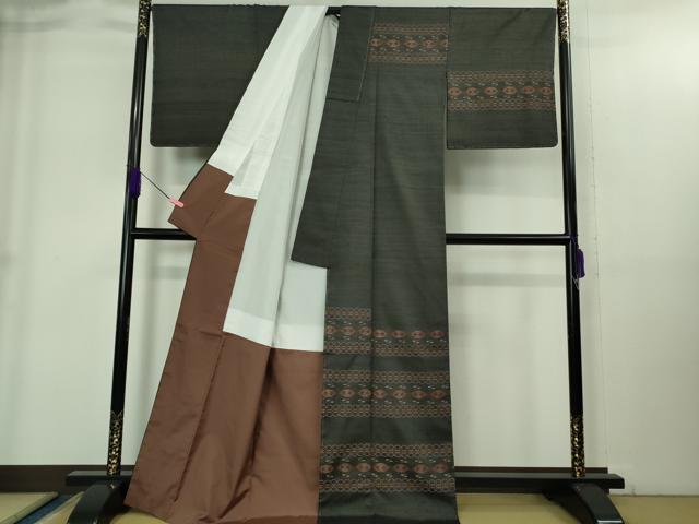 平和屋本店●極上　本場琉球　読谷山花織　紬地　訪問着　羊羹色地　逸品　未使用　DZAB1946kh6