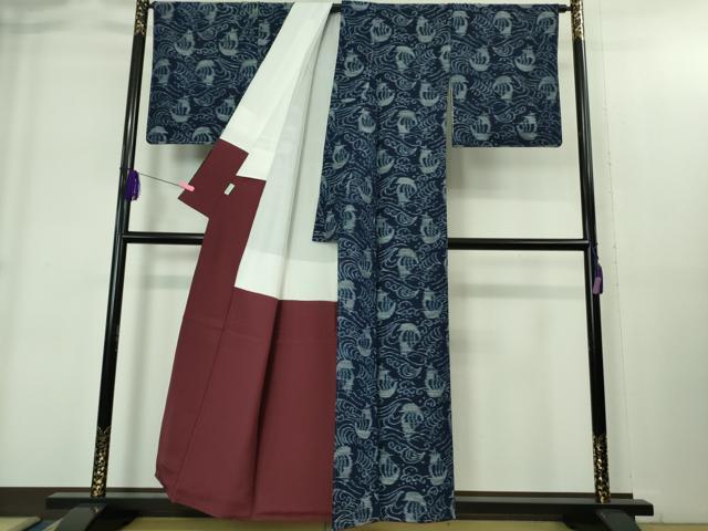 平和屋着物●極上　久留米絣　袷　綿　帆掛け船　逸品　未使用　DZAB1949kh6