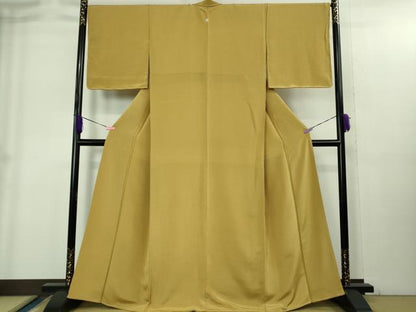 平和屋着物●極上　色無地　黄朽葉色　鬼しぼ縮緬　逸品　未使用　DZAB1955kh6