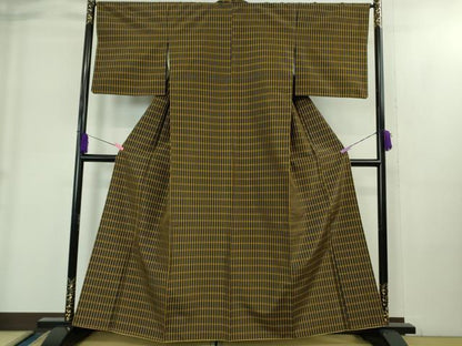 平和屋本店●極上　本場黄八丈　黒八丈　紬　平織　格子　逸品　DZAB1958kh6