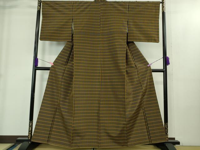 平和屋本店●極上　本場黄八丈　黒八丈　紬　平織　格子　逸品　DZAB1958kh6