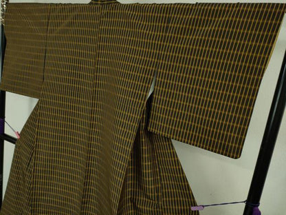 平和屋本店●極上　本場黄八丈　黒八丈　紬　平織　格子　逸品　DZAB1958kh6