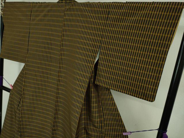 平和屋本店●極上　本場黄八丈　黒八丈　紬　平織　格子　逸品　DZAB1958kh6