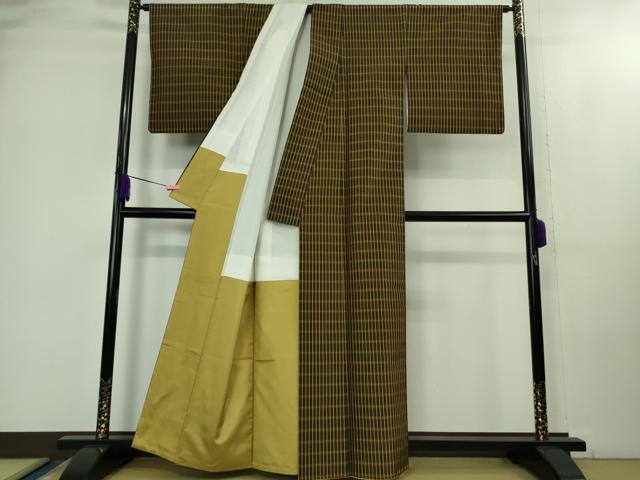 平和屋本店●極上　本場黄八丈　黒八丈　紬　平織　格子　逸品　DZAB1958kh6