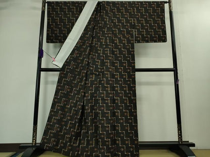 平和屋本店▽極上　国指定重要無形文化財　本場久米島紬　手織　単衣　反端付き　逸品　未使用　DZAB1961kh6