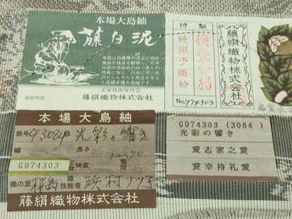 平和屋着物●極上　都喜ヱ門　本場大島紬　白大島　藤白泥　光彩の響き　藤絹織物謹製　やまと誂製　証紙付き　逸品　未使用　DZAB1965kh6