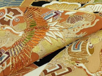 平和屋本店●極上　創業460年・千總　黒留袖　駒刺繍　扇面鳳凰吉祥花文　金彩　逸品　DZAB1969kh6