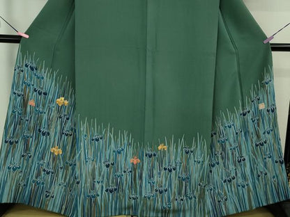 平和屋本店●極上　人間国宝　五代　田畑喜八　訪問着　駒刺繍　杜若　青碧色地　金彩　逸品　DZAB1970kh6