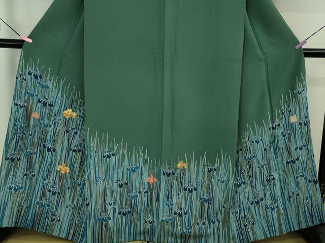 平和屋本店●極上　人間国宝　五代　田畑喜八　訪問着　駒刺繍　杜若　青碧色地　金彩　逸品　DZAB1970kh6