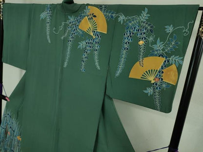 平和屋本店●極上　人間国宝　五代　田畑喜八　訪問着　駒刺繍　杜若　青碧色地　金彩　逸品　DZAB1970kh6