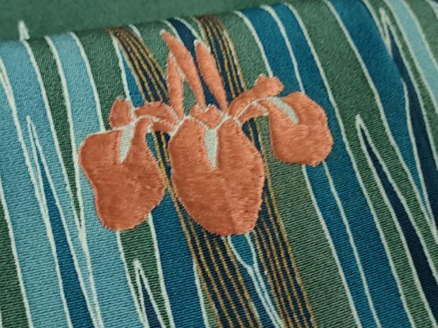 平和屋本店●極上　人間国宝　五代　田畑喜八　訪問着　駒刺繍　杜若　青碧色地　金彩　逸品　DZAB1970kh6