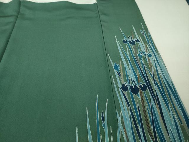 平和屋本店●極上　人間国宝　五代　田畑喜八　訪問着　駒刺繍　杜若　青碧色地　金彩　逸品　DZAB1970kh6