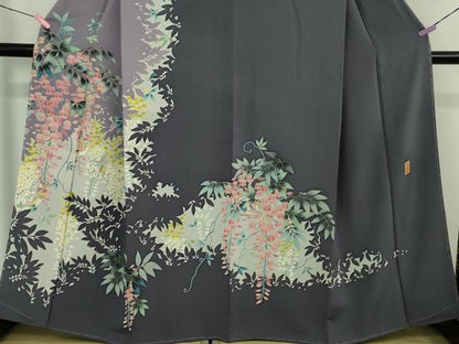 平和屋本店●極上　本加賀友禅作家　稲手明仁　訪問着　藤花に鳥　反端付き　逸品　未使用　DZAB1974kh6